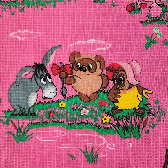 Vintage Soviet Union USSR Russian Winnie the Pooh Fabric Pink Waffle Weave Cloth - Picture 1 of 6